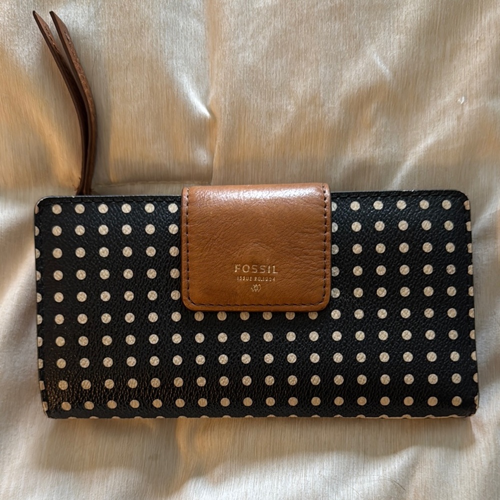 Fossil Black and Brown Polka Dot Wallet